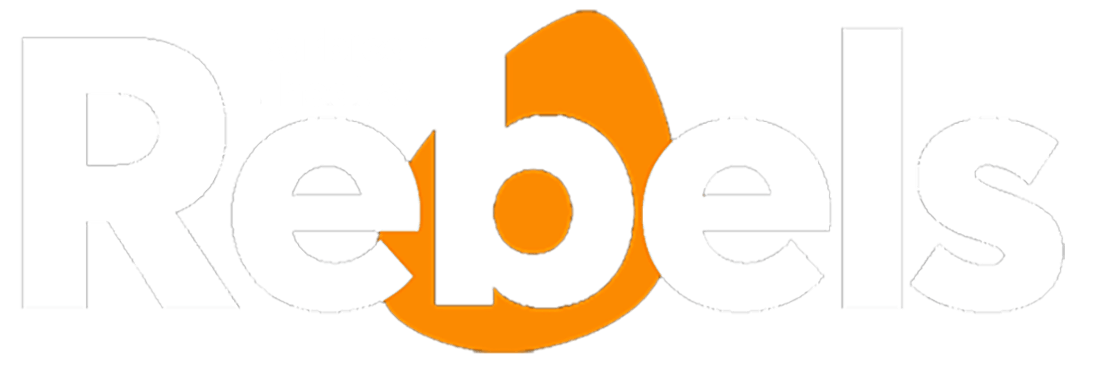 ReBels Music logo - white & orange colour on black SQ