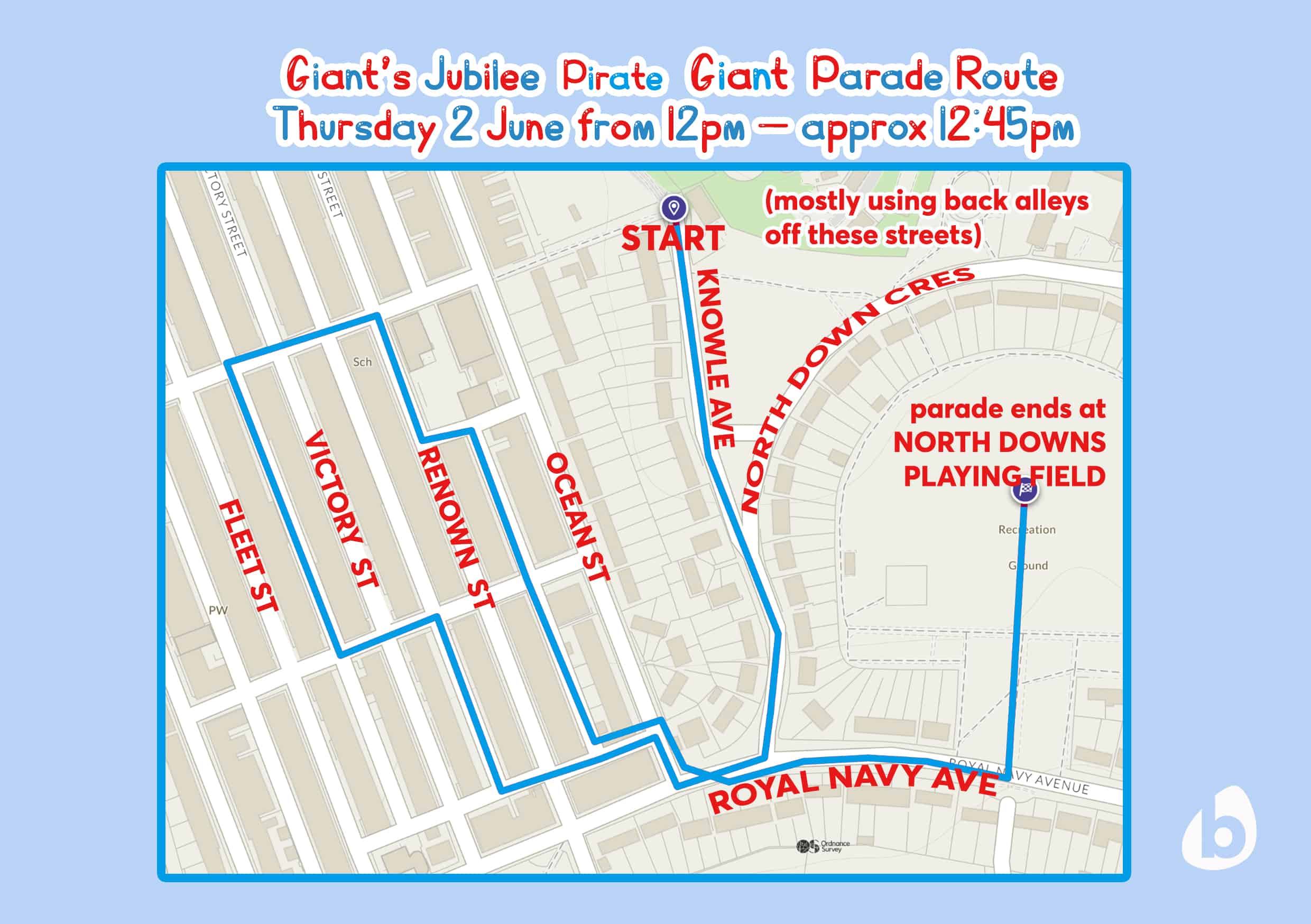 Pirate Giant Puppet Parade Route Map (updated)